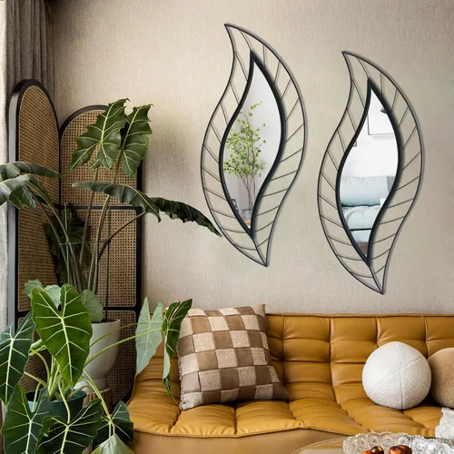 Miniatura 4 de ironsmithn Espejo Decorativo de Pared, Espejo de Lágrima de Hoja con Marco de Metal, 45" x 18.5" Espejo Negro Montado en la Pared para Tocador