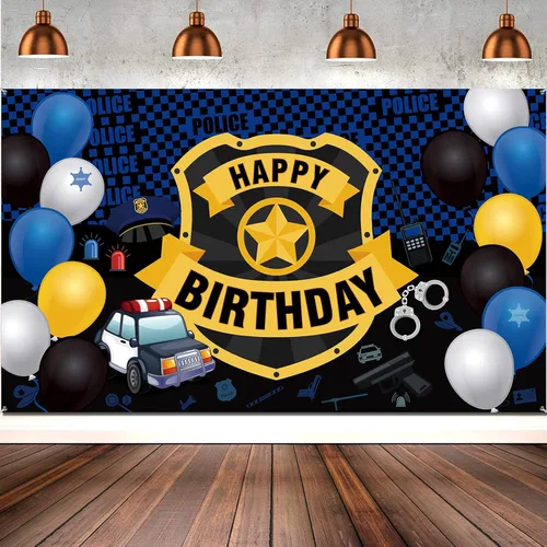 Irenare Decoraciones de fiesta de cumpleaños de policía, suministros de decoración de fiesta de coche de policía, pancarta grande con insignia,