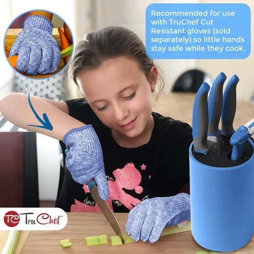 Miniatura 6 de TruChef Juego de cuchillos para niños de 5 piezas Cuchillos de cocina de acero inoxidable real con pelador, hoja dentada y soporte de Juego