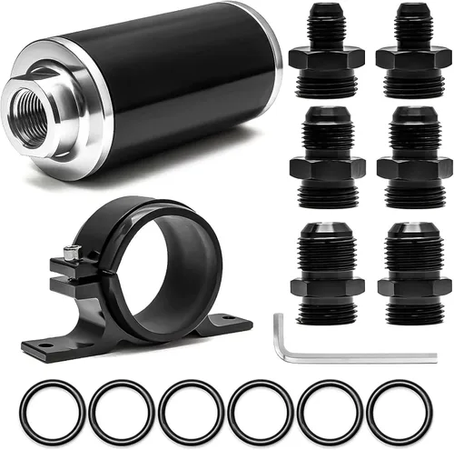 Filtro de combustible en línea de 2.283 in de 30 micrones 6AN 8AN 10AN Aluminio Combustible/Gas/Accesorios de adaptador de filtro de gasolina y