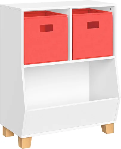 Miniatura 11 de RiverRidge Estantería organizadora de juguetes para niños con 2 cubículos, 2 contenedores plegables de tela azul y espacioso, organizador de Blanco