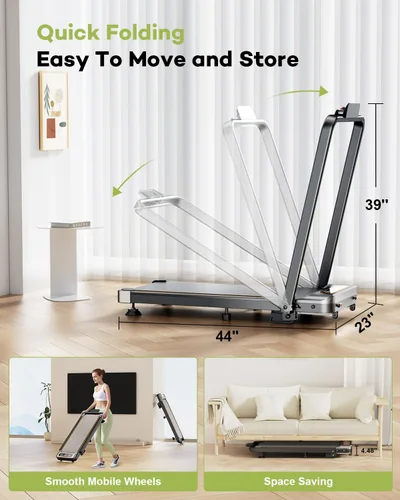 Miniatura 6 de Folding Walking Pad with 15% Incline/RGB Light/Dual Screen Display, 3.5HP Treadmills for Home, Portable Walking Pad Treadmill with Handle Bar and 4