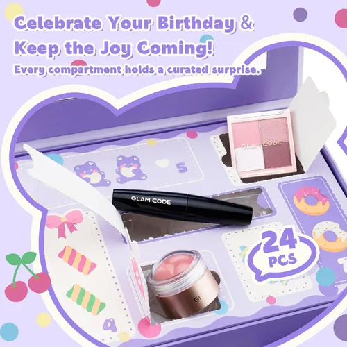 Miniatura 5 de Glam Code Calendario de Adviento de maquillaje de 24 días 2025, juego de regalo de maquillaje de belleza para adolescentes y mujeres adultas, Púrpura