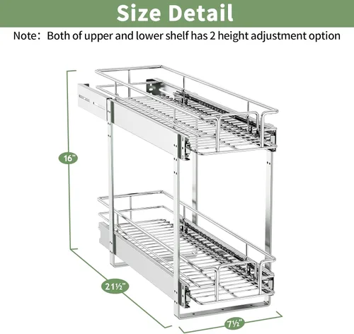 Miniatura 4 de ROOMTEC Organizador de armario extraíble (7.5 pulgadas de ancho x 21.5 pulgadas de profundidad), 2 niveles de almacenamiento extraíble, estantes