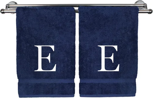 Miniatura 43 de Toalla de mano monogramada, regalo personalizado, juego de 2 - Toalla bordada con letra de bloque dorada - Extra absorbente 100% algodón turco