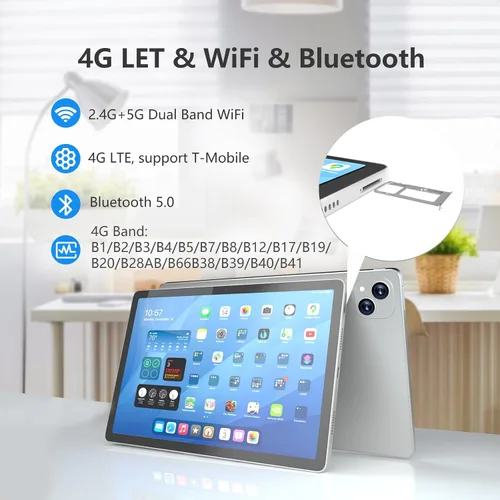 Miniatura 5 de NRKDUBQ Tablet Android 15 de 11 pulgadas 128GB con ranura para tarjeta SIM, teclado de 20 GB de RAM, tableta celular 4G LTE T-moblie Phablet
