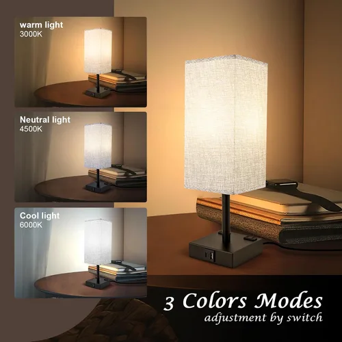 Miniatura 2 de Lámpara de mesa táctil para dormitorio, lámpara de noche regulable continua con puertos USB C+A y 3 temperaturas de color, luz de mesita de noche
