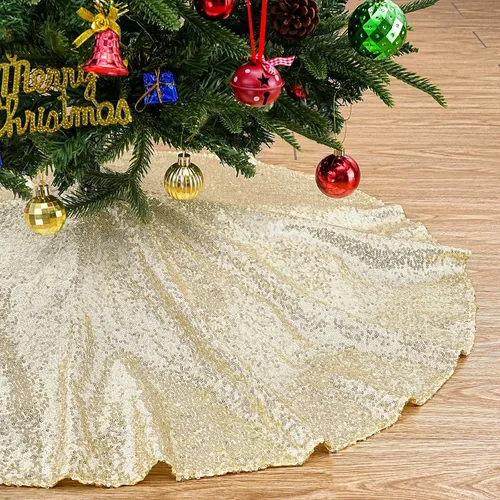 Miniatura 14 de Falda B-Cool de árbol, con lentejuelas brillantes, diseño de árbol de Navidad, color oro rosa con lentejuelas hechas a mano, para el hogar, Rojo