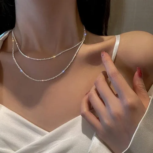 Miniatura 3 de Kyerlyn Collar en capas para mujer, chapado en oro de 14 quilates, collar de espiga de doble capa, collar de cadena de serpiente de doble capa