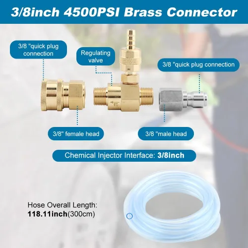 Miniatura 2 de Inyector aguas abajo para lavadora a presión, kit de jabón de lavadora eléctrica ajustable e inyector químico, conexión rápida de 3/8 pulgadas, 4500