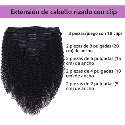 Miniatura 3 de Extensiones de cabello humano rizado con clip, 3C 4A, rizado con clip, cabeza completa, para mujeres negras, cabello humano brasileño Remy