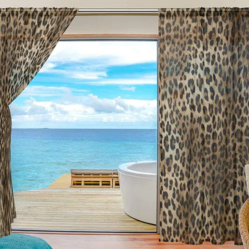 Miniatura 4 de Cortinas traslúcidas con estampado de leopardo animal, cortinas de gasa para sala de estar, dormitorio, cocina, decoración del hogar, 55 x 78