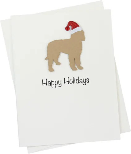 Miniatura 13 de Black Doodle Bernedoodle - Tarjetas de Navidad (10 unidades), hechas a mano, base blanca, perro con sombrero de Papá Noel Negro