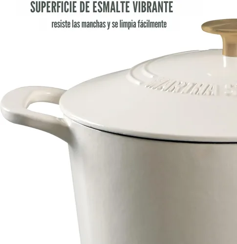 Miniatura 3 de MARTHA STEWART Gatwick - Horno holandés de hierro fundido esmaltado de 7 cuartos de galón, lino blanco con oro, horno holandés resistente para Lino