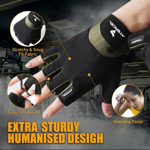 Miniatura 3 de ATERCEL Guantes de entrenamiento para hombres y mujeres, guantes de ejercicio para levantamiento de pesas, ciclismo, gimnasio, entrenamiento, Verde