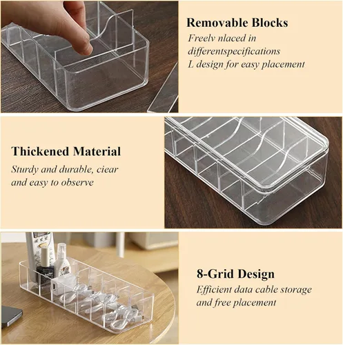 Miniatura 5 de YAYODS Paquete de 4 cajas organizadoras de cables con tapa, caja organizadora de cables transparente con 40 bridas de alambre, organizador