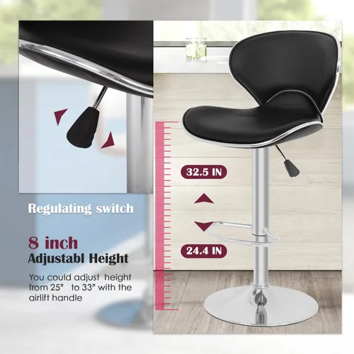 Miniatura 4 de PayLessHere Taburetes de bar taburetes de mostrador con altura ajustable giratorias, respaldo de piel sintética, juego de 2 sillas de comedor
