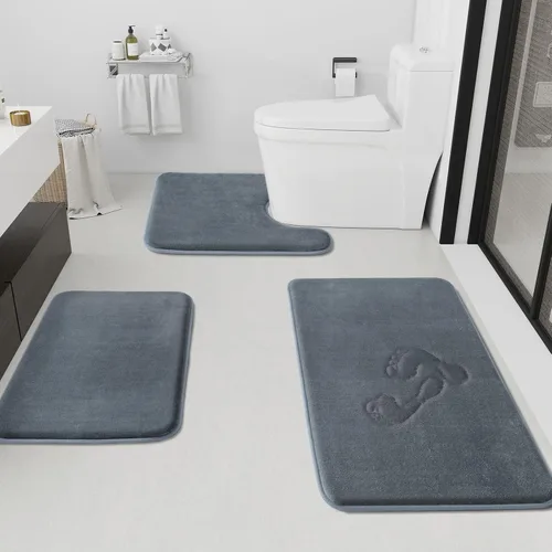 Miniatura 36 de HUXMEYSON Juego de alfombras de baño de 2 piezas, juego de alfombrillas antideslizantes y de secado rápido, alfombras de baño ultra suaves de Negro