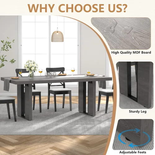 Miniatura 6 de Loomie Mesa de comedor de 70.8 pulgadas, mesa de cocina rústica para 6-8 personas, muebles de comedor grandes, mesa rectangular para sala de estar