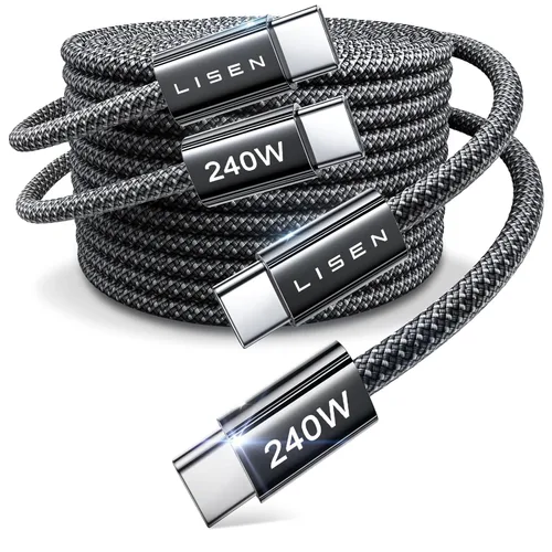 Miniatura 15 de LISEN Cable USB C a USB C, cable C a C de 240 W de carga rápida [1.6 pies, paquete de 2] cargador tipo C de carga rápida USBC a USBC cable para Negro
