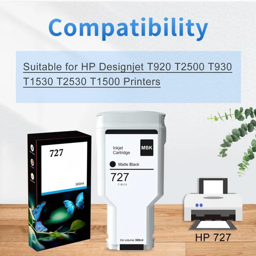 Miniatura 3 de Compatible con HP 727 Cyan 300ML Cartucho de tinta remanufacturado de repuesto para HP 727 para HP 727 para HP 727C para impresoras HP DesignJet