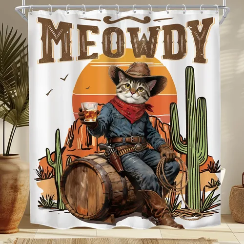Miniatura 12 de Western Highland Cow Shower Curtain 60Wx72H Inches Farmhouse Southwest Cowboy Cattle Sun and Moon Rustic Cute Animal Beige Cactus Retro Fabric