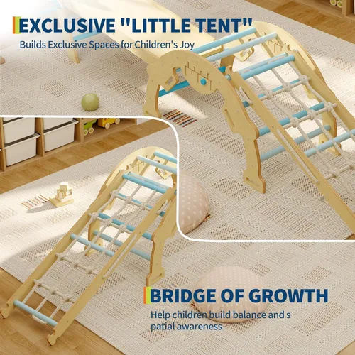 Miniatura 2 de Juguetes de escalada 4 en 1 para niños pequeños con rampa, arco y escalera, juego de triángulos Pikler con construcción de madera, juego de escalada