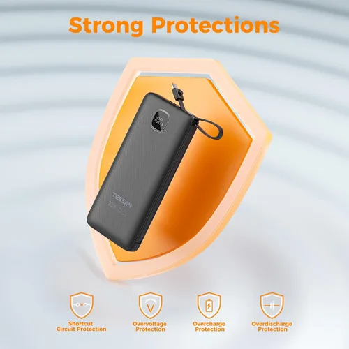 Miniatura 7 de TESSAN Cargador portátil con cables incorporados, banco de energía de 10000 mAh de carga rápida con enchufe AC plegable, batería compacta de 20W
