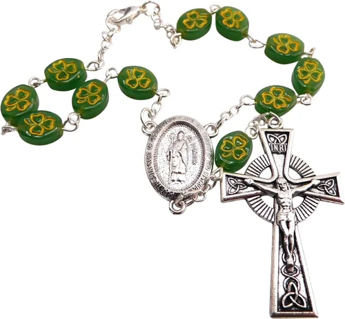Miniatura 4 de Westmon Works San Patricio - Rosario católico para coche para espejo retrovisor, juego de oración irlandesa con tarjeta santa de San Patricio