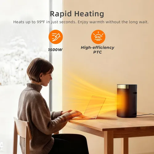 Miniatura 3 de ZAFRO Calentador de espacio portátil de 1500 W, calentamiento rápido y ahorro de energía, calentador eléctrico con control remoto