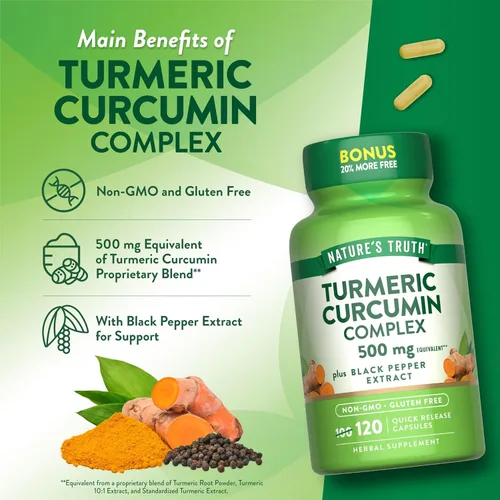Miniatura 5 de Nature's Truth Curcumina de cúrcuma 120 cápsulas con extracto de pimienta negra Suplemento sin OMG y sin gluten