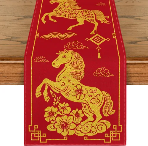 Artoid Mode Camino de mesa de caballo del zodiaco chino 2026, feliz año nuevo, festival de primavera, invierno, cocina, comedor, decoración para Rojo