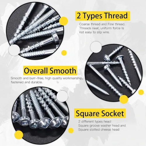 Miniatura 4 de Hilitchi Tornillos de acero de aleación #8 para agujeros de bolsillo de zinc resistentes a la intemperie, tornillos cuadrados con unidad cuadrada