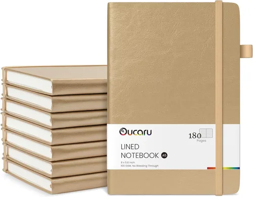 Miniatura 15 de Oucaru Cuaderno rayado, paquete de 8, 180 páginas, diarios A5 para escribir, papel grueso de 100 GSM, cuadernos pequeños diarios para mujeres