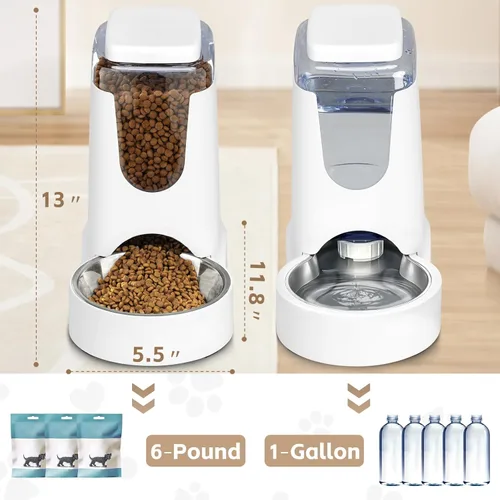 Miniatura 2 de Comedero automático para gatos y dispensador de agua con cuenco de acero inoxidable, comedero por gravedad para perros y bebedero para mascotas