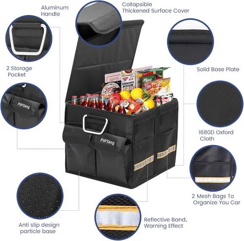 Miniatura 3 de Organizador de almacenamiento para maletero con tapa, organizador plegable de 13.8 in, pequeño y 36 L, mango de aluminio, accesorios de automóvil