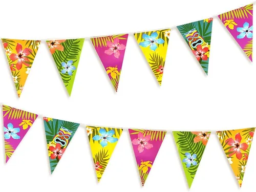 FEPITO Paquete de 2 pancartas hawaianas con banderines tropicales Luau de 19.7 ft para decoración de fiesta de playa de verano Luau Tiki