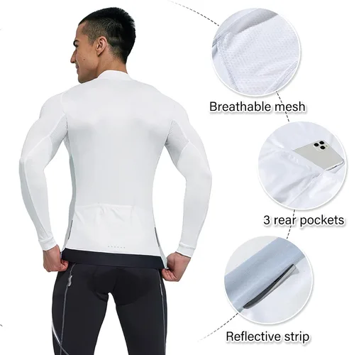 Miniatura 80 de Santic - Camiseta de ciclismo para hombre, manga larga, reflejante, cremallera completa, con bolsillos