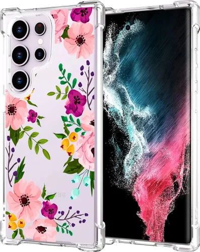 Miniatura 62 de Hungo Funda compatible con Samsung Galaxy S23 con diseño floral y bonito diseño transparente, femenino para mujeres y niñas, con hermoso clavel