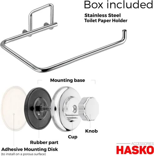 Miniatura 8 de HASKO accessories - Potente soporte de papel higiénico con ventosa al vacío - Dispensador de rollos de papel higiénico de acero inoxidable