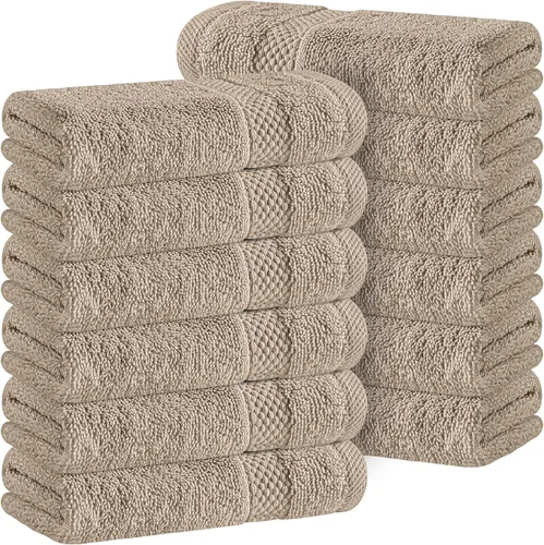 White Classic Toallas de Algodón de Lujo para la Cara 13x13 Pulgadas - 650 GSM Algodón Turco | Hotel, Spa, Baño Toalla Facial | Paquete de 12, Taupe