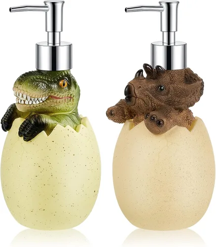 Dispensador de jabón de dinosaurio, 2 piezas, dispensador de jabón para niños, lindo dinosaurio, accesorios de baño, loción de ducha de animales,