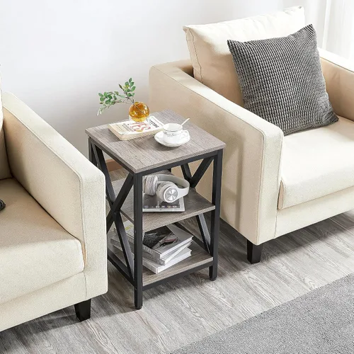 Miniatura 4 de Topeakmart Mesa auxiliar industrial con estantes de almacenamiento para sala de estar, mesa de sofá de 3 niveles, muebles decorativos con aspecto