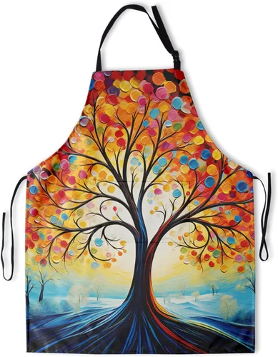 Delantal de pintura de artista con 2 bolsillos, delantales artísticos, regalos para mujeres y hombres, batas de cocina de mariposa, Árbol con puntos