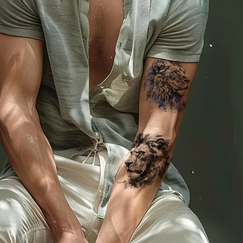 Miniatura 5 de Everjoy 25 hojas de calcomanías temporales de tatuajes de bestia dura, 12 hojas de tatuajes falsos de animales de acuarela de brazo grande, 13
