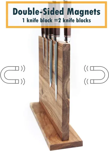 Miniatura 5 de Resafy Soporte magnético grande para cuchillos, bloque magnético de madera de acacia para cuchillos de 16 x 12 pulgadas, soporte magnético universal