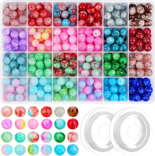 360 cuentas de vidrio de 0.394 pulgadas para hacer pulseras y hacer joyas, cuentas redondas de piedra con patrón de cristal de mármol en 24 colores