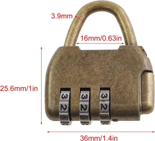 Miniatura 2 de 2 unids 1.417 in bronce mini vintage combinación candado aleación acero equipaje bolsa cerradura para diario caja pequeña manualidades