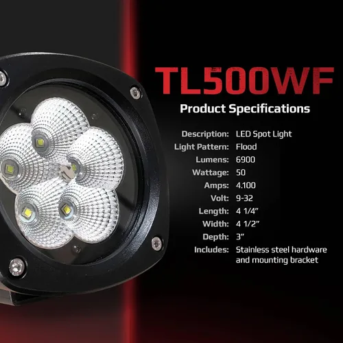 Miniatura 6 de TIGERLIGHTS TL500WF - Luz de inundación ancha compacta LED de 50 W, 9 V, compatible con/reemplazo para Caterpillar AP-1000D, AP-1055D, AP-500E
