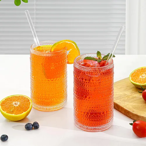 Miniatura 7 de Juego de 6 vasos de vidrio vintage grandes con nudos de 16 onzas / 473.18 ml, vasos transparentes de alta copa, vasos de agua de cocina, para Juego